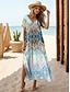 olcso Mintás ruhák-Női hétköznapi ruha Grafika Split Hem V-alakú Maxiruha Boho Vakáció Rövid ujjú Nyár