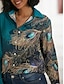 billige Bluser og skjorter til kvinner-Dame Skjorte Bluse Fjær Avslappet Knapp Trykt mønster Grønn Langermet Grunnleggende Neon og lyst Skjortekrage Vår Høst