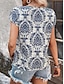 billige T-skjorter til kvinner-Dame T skjorte Blomstret Avslappet Daglig Trykt mønster Navyblå Kortermet Mote V-hals Sommer