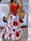 cheap Print Dresses-Women&#039;s Casual Dress Floral Feather Print V Neck Long Dress Maxi Dress Vacation Short Sleeve Summer