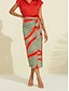 お買い得  女性のスカート-サテンカラーブロック 伸縮性ウエスト ミディスカート