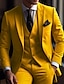 Χαμηλού Κόστους Κοστούμια-κίτρινα ανδρικά κοστούμια χορού Γαμήλια κοστούμια 3 τεμαχίων μονόχρωμη λεπτή εφαρμογή μονόστηθος με δύο κουμπιά 2024
