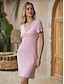 cheap Plain Dresses-Women&#039;s Casual Dress Mini Dress Modal Knot Front Daily Date Elegant Vintage V Neck Short Sleeve Pink Navy Blue Color