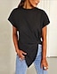 abordables Tops Basiques pour femmes-T shirt Tee Femme Noir Blanche Vin Plein Ruché Ourlet asymétrique Plein Air du quotidien Mode Col Rond Standard S