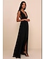 voordelige Vintagejurken-Dames Zwarte jurk Vintage Jurk Gala jurk Geplooid Diepe V-hals Mouwloos Maxi-jurk Bruiloft Feest Elegant Vintage Zwart