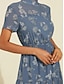 cheap Print Casual Dress-Chiffon High Neck Floral Midi Dress