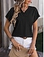 baratos Tops básicos de mulher-Camiseta Mulheres Preto Branco Roxo Tecido Sexy Rua Diário Moda Decote V Normal S