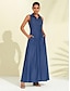 זול שמלה קז&#039;ואל-שמלת מקסי עם כפתור דש אינדיגו לנשים ללא שרוולים