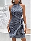cheap Casual Dresses-Women&#039;s Polka Dot High Neck Mini Dress Casual Party Summer