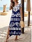 Χαμηλού Κόστους Print Φορέματα-Γυναικεία Γεωμετρικό Στάμπα Λαιμόκοψη V Μακρύ Φόρεμα Μάξι Φόρεμα Κοντομάνικο Καλοκαίρι