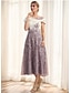 Χαμηλού Κόστους Φορέματα για τη Μητέρα της Νύφης-φόρεμα σε γραμμή της μητέρας της νύφης καλεσμένος γάμου κομψό vintage πάρτι κουκούλα λαιμόκοψη αστράγαλο μήκος τσαγιού δαντέλα ελαστικό ύφασμα κοντό μανίκι καπάκι μανίκι με φιόγκο(α) ρουχαλές απλικέ 2024