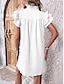 cheap Plain Dresses-Women&#039;s White Dress Mini Dress Ruffle Vacation Streetwear Casual Split Neck Short Sleeve Black White Red Color