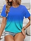 abordables Camisetas de mujer-Mujer Camiseta Ombre Gradiente de Color Diario Festivos Vacaciones Azul Piscina Manga Corta Elegante Cuello Barco Verano