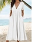 Χαμηλού Κόστους σχέδιο βαμβακερά &amp; λινά φορέματα-Γυναικεία Λευκό φόρεμα Φόρεμα από λινό Βαμβακερό καλοκαιρινό φόρεμα Μακρύ φόρεμα Τσέπη Καθημερινό Καθημερινά Λαιμόκοψη V Κοντομάνικο Καλοκαίρι Άνοιξη Λευκό Θαλασσί Σκέτο