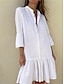 Χαμηλού Κόστους σχέδιο βαμβακερά &amp; λινά φορέματα-Γυναικεία Λευκό φόρεμα Φόρεμα πουκαμίσα Καθημερινό φόρεμα Μίντι φόρεμα Με Βολάν Κουμπί Βασικό Καθημερινά Όρθιος Γιακάς 3/4 Μήκος Μανικιού Καλοκαίρι Άνοιξη Μαύρο Λευκό Σκέτο
