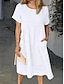 olcso design pamut és len ruhák-Női Fehér ruha hétköznapi ruha Pamut vászon ruha Midi ruha Zseb Alap Napi Terített nyak Rövid ujjú Nyár Tavasz Fehér Arcpír rózsaszín Sima