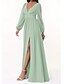cheap Bridesmaid Dresses-A-Line Bridesmaid Dress Plunging Neck Long Sleeve Elegant Floor Length Chiffon with Split Front 2022