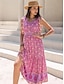 Χαμηλού Κόστους Print Φορέματα-Γυναικεία Σιφόν Φόρεμα σε γραμμή Α Φλοράλ Συνδεμένο Λαιμόκοψη V Μακρύ φόρεμα Βίντατζ Μπόχο Διακοπές Αμάνικο Καλοκαίρι