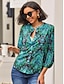 cheap Women&#039;s Blouses &amp; Shirts-Women&#039;s Shirt Blouse Green Graphic Button Print Long Sleeve Casual Fashion Standing Collar Regular Fit Spring &amp; Fall