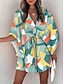 baratos Vestidos Estampados-Mulheres Vestido casual Bloco de cor Com Cordão Imprimir Decote V Minivestido Havaiana à moda Diário Férias Manga 3/4 Verão