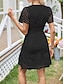 cheap Plain Dresses-Women&#039;s White Lace Dress with Sleeves Mini Dress Lace Eyelet Vacation Casual Split Neck Short Sleeve Black White Yellow Color