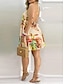 זול שמלות עם הדפס-בגדי ריקוד נשים שמלת קז&#039;ואל פרחוני עלה גב חשוף דפוס צוואר הלטר שמלת מיני הוואי מסוגנן יומי חופשה ללא שרוולים קיץ