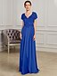 cheap Mother of the Bride Dresses-A-Line Sheath / Column Mother of the Bride Dress Elegant V Neck Floor Length Chiffon Short Sleeve with Ruched 2024