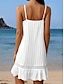 Χαμηλού Κόστους απλά φορέματα-Γυναικεία Λευκό φόρεμα Σλιπ Φόρεμα Μίνι φόρεμα Δαντέλα Κουμπί Κομψό Βοημία Λαιμόκοψη V 3/4 Μήκος Μανικιού Λευκό Χρώμα