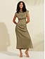 Χαμηλού Κόστους casual φόρεμα-γυναικείο αμάνικο πουκάμισο φόρεμα tencel Armygreen, μίντι φόρεμα