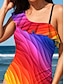 cheap One-piece swimsuits-Women&#039;s Swimwear One Piece Swimsuit Rainbow Geometic Off Shoulder Vacation Bathing Suits