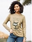 cheap Women&#039;s T-shirts-Women&#039;s T shirt Tee Cat Letter Daily Weekend Print White Long Sleeve Fashion Round Neck Spring &amp;  Fall