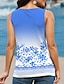 billige Tanks og camisole til kvinner-Dame Singleter Nyanse Feriereise Trykt mønster Blå Ermeløs Hawaiisk V-hals Sommer