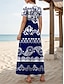 Χαμηλού Κόστους Print Φορέματα-Γυναικεία Γεωμετρικό Στάμπα Λαιμόκοψη V Μακρύ Φόρεμα Μάξι Φόρεμα Κοντομάνικο Καλοκαίρι