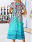 זול שמלות עם הדפס-בגדי ריקוד נשים פרחוני דפוס צווארון V שמלת מידי שרוולים קצרים קיץ