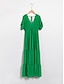 billige afslappet kjole-kvinders chiffon grøn grime v-hals binde bagpå smock maxi kjole
