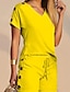 baratos Tops básicos de mulher-Camiseta Conjunto Mulheres Amarelo Azul Tecido Com Cordão 2 Peças Rua Diário Moda Decote V Normal S