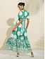 cheap Print Casual Dress-Satin Polka Dot Geometric Belted Maxi Dress