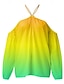 cheap Women&#039;s Blouses &amp; Shirts-Women&#039;s Shirt Blouse Color Gradient Vacation Going out Print Yellow Long Sleeve Casual Halter Neck Cold Shoulder Summer