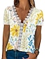 billige T-skjorter til kvinner-Dame T skjorte Blomstret Blonde Trykt mønster Feriereise Helg Mote Kortermet V-hals Hvit Sommer