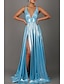 cheap Prom Dresses-A-Line Prom Dresses Sparkle Dress Formal Wedding Guest Floor Length Sleeveless V Neck Satin with Pleats Slit 2024