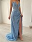 levne Večerní šaty-A-Linie Večerní šaty Elegantní Šaty Formální Na zem Bez rukávů Bez ramínek Flitry s Rozparkem 2024