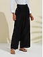 olcso női nadrág-női fekete széles szárú nadrág magas derekú műselyem smocked nadrág