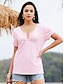 cheap Women&#039;s T-shirts-Women&#039;s T shirt Tee Henley Shirt Blouse Plain Button Cut Out Casual Basic Short Sleeve V Neck Pink