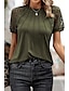 baratos Tops básicos de mulher-Camisa de renda Camiseta Mulheres Preto Verde Tropa Azul Marinha Tecido Renda Rua Diário Moda Decote Redondo Normal S