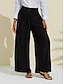 levne dámské kalhoty-dámské černé široké kalhoty s vysokým pasem z umělého hedvábí