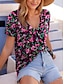 olcso Női pólók-Női Póló Virágos Nyomtatott Napi Divat Rövid ujjú V-alakú Rózsaszín Nyár