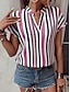 baratos Blusas e Camisas de mulher-Mulheres Camisa Social Blusa Listrado Imprimir Diário Férias Casual Manga Curta Decote V Vermelho Verão
