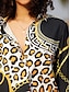 baratos Blusas e Camisas de mulher-Mulheres Camisa Social Blusa Leopardo Casual Botão Imprimir Preto Manga Longa Moda Colarinho de Camisa Primavera &amp; Outono