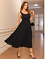 cheap Plain Dresses-Women&#039;s Black Dress Maxi Dress Ruched Date Vacation Beach Vintage Streetwear U Neck Sleeveless Black Color