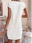 お買い得  無地ドレス-女性用 サマードレス ミニドレス レース エレガント Ｖネック 半袖 ホワイト カラー
